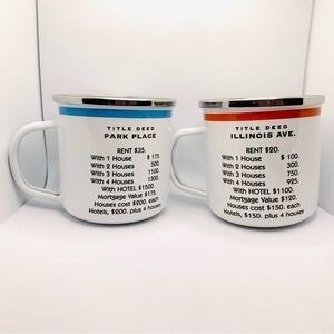 Set of Park Place & Illinois Avenue Property Monopoly Enamel Mugs Cups Hasbro